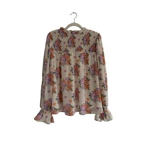 New Entro Boho Floral Smocked Bodice Blouse Coquette Victorian Size L